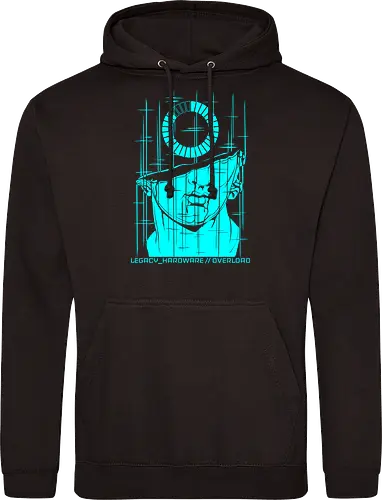 OVERLOAD // cyan_screen_of_death.exe - rrg.exe, legacy hardware, overload, glitch art, colossal head, statue, stuck loading, infinite loading, system error, cyberpunk, techwear, dark art, dark aesthetic, geekwear, streetwear, programmer humor, monochrome, neon cyan, dead pixel, blue screen of death, marble, broken statue - Standard Hoodie