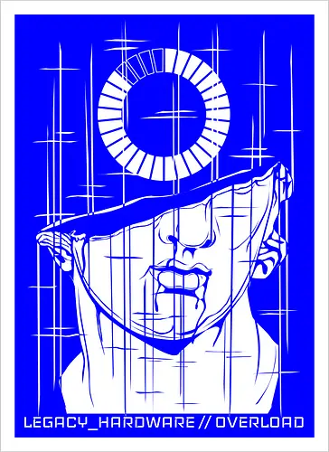 OVERLOAD // white_noise.raw - rrg.exe, legacy hardware, overload, glitch art, colossal head, statue, stuck loading, infinite loading, system error, cyberpunk, techwear, dark art, dark aesthetic, geekwear, streetwear, programmer humor, monochrome, neon cyan, dead pixel, blue screen of death, marble, broken statue - Kunstdruck