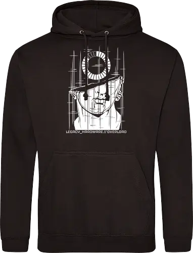 OVERLOAD // white_noise.raw - rrg.exe, legacy hardware, overload, glitch art, colossal head, statue, stuck loading, infinite loading, system error, cyberpunk, techwear, dark art, dark aesthetic, geekwear, streetwear, programmer humor, monochrome, neon cyan, dead pixel, blue screen of death, marble, broken statue - Standard Hoodie