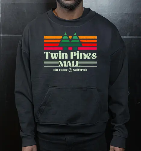 Twin Pines Shopping Mall  - 80s, 1980s, 80s movies, 90s, california, geek, hill valley, movies, nerd, nostalgia, retro, sci fi, time travel, twin pines mall, vintage - Cropped Sweatshirt