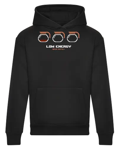 Low Energy Need Refill Coffee - coffee, 8bit, caffeine, caffeine addict, coffee drinks, coffee lover, cup of coffee, espresso, funny, i love coffee, low energy, morning coffee, pixelart, retro, sleepy - Heavyweight Hoodie