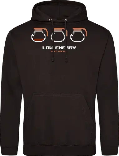 Low Energy Need Refill Coffee - coffee, 8bit, caffeine, caffeine addict, coffee drinks, coffee lover, cup of coffee, espresso, funny, i love coffee, low energy, morning coffee, pixelart, retro, sleepy - Standard Hoodie