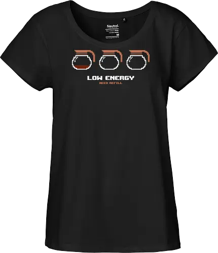 Low Energy Need Refill Coffee - coffee, 8bit, caffeine, caffeine addict, coffee drinks, coffee lover, cup of coffee, espresso, funny, i love coffee, low energy, morning coffee, pixelart, retro, sleepy - Fairtrade Girl Shirt