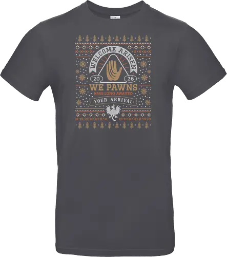 Welcome Arisen Ugly Sweater - dark arisen, dragon, dogma, dragons dogma 2, dragons dogma ii, gransys, rpg, jrpg, fantasy, bitterblack isle, gran soren, riftstone, pawns, video games, gaming, gamer, ugly christmas sweater, ugly sweater, xmas, christmas - Standard T-Shirt