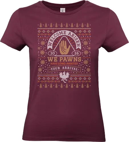 Welcome Arisen Ugly Sweater - dark arisen, dragon, dogma, dragons dogma 2, dragons dogma ii, gransys, rpg, jrpg, fantasy, bitterblack isle, gran soren, riftstone, pawns, video games, gaming, gamer, ugly christmas sweater, ugly sweater, xmas, christmas - Standard T-Shirt (Frauen)