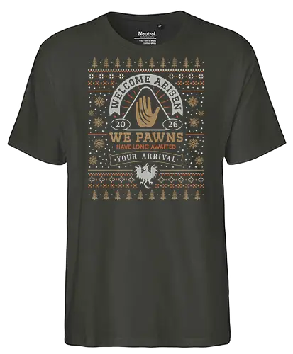 Welcome Arisen Ugly Sweater - dark arisen, dragon, dogma, dragons dogma 2, dragons dogma ii, gransys, rpg, jrpg, fantasy, bitterblack isle, gran soren, riftstone, pawns, video games, gaming, gamer, ugly christmas sweater, ugly sweater, xmas, christmas - Fairtrade T-Shirt