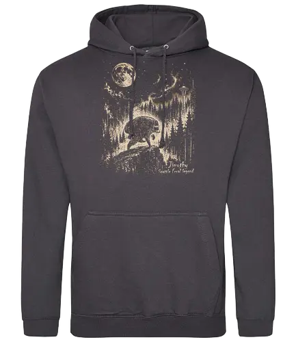 Jimothy Waschbär – Seattle Feral Legend Vintage im Mondlicht - Jimothy, Waschbär, Seattle, Ballard, Washington, Pacific Northwest, Vintage, Retro, Vollmond, Wald, Space Needle, Kupferstich, Natur, Wildlife, Abenteuer - Standard Hoodie