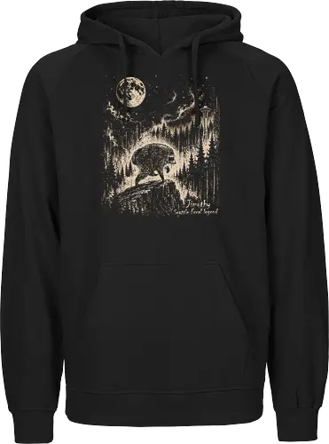 Jimothy Waschbär – Seattle Feral Legend Vintage im Mondlicht - Jimothy, Waschbär, Seattle, Ballard, Washington, Pacific Northwest, Vintage, Retro, Vollmond, Wald, Space Needle, Kupferstich, Natur, Wildlife, Abenteuer - Fairtrade Hoodie