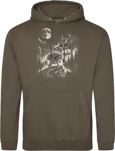Jimothy Waschbär – Seattle Feral Legend Retro Wald Design - Jimothy, Waschbär, Seattle Legend, Retro, Vintage Art, Mond, Wald, Evergreen, Naturfreund, Seattle Skyline, Gravur, Outdoor, Pacific Northwest, Tiermotiv, Illustration - Standard Hoodie