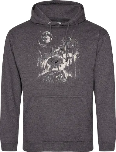 Jimothy Waschbär – Seattle Feral Legend Retro Wald Design - Jimothy, Waschbär, Seattle Legend, Retro, Vintage Art, Mond, Wald, Evergreen, Naturfreund, Seattle Skyline, Gravur, Outdoor, Pacific Northwest, Tiermotiv, Illustration - Standard Hoodie