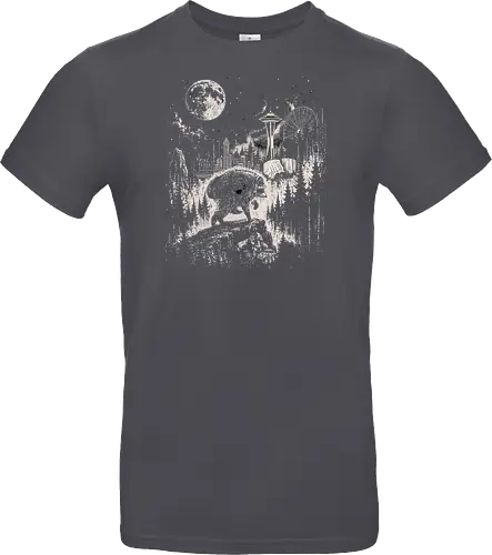 Jimothy Waschbär – Seattle Feral Legend Retro Wald Design - Jimothy, Waschbär, Seattle Legend, Retro, Vintage Art, Mond, Wald, Evergreen, Naturfreund, Seattle Skyline, Gravur, Outdoor, Pacific Northwest, Tiermotiv, Illustration - Standard T-Shirt