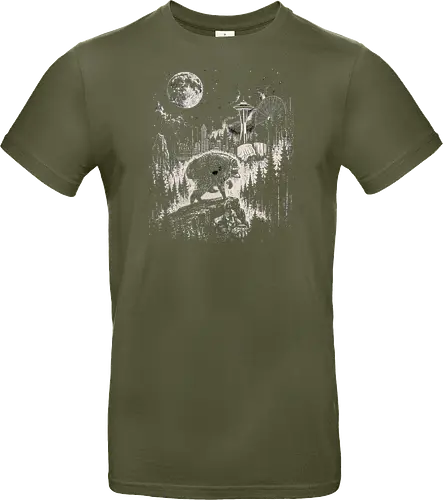 Jimothy Waschbär – Seattle Feral Legend Retro Wald Design - Jimothy, Waschbär, Seattle Legend, Retro, Vintage Art, Mond, Wald, Evergreen, Naturfreund, Seattle Skyline, Gravur, Outdoor, Pacific Northwest, Tiermotiv, Illustration - Standard T-Shirt