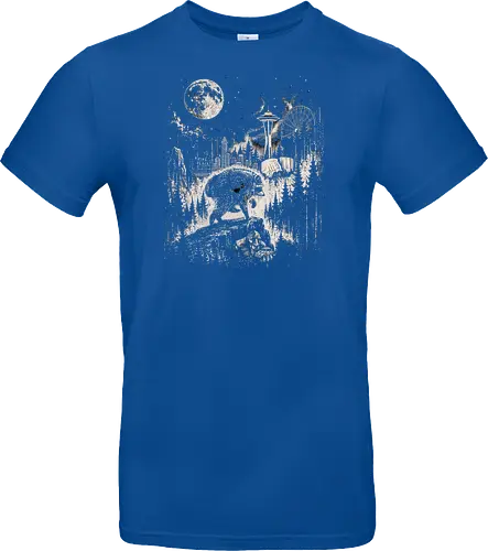 Jimothy Waschbär – Seattle Feral Legend Retro Wald Design - Jimothy, Waschbär, Seattle Legend, Retro, Vintage Art, Mond, Wald, Evergreen, Naturfreund, Seattle Skyline, Gravur, Outdoor, Pacific Northwest, Tiermotiv, Illustration - Standard T-Shirt