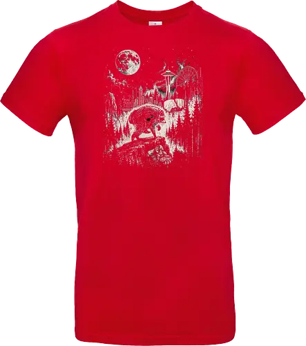 Jimothy Waschbär – Seattle Feral Legend Retro Wald Design - Jimothy, Waschbär, Seattle Legend, Retro, Vintage Art, Mond, Wald, Evergreen, Naturfreund, Seattle Skyline, Gravur, Outdoor, Pacific Northwest, Tiermotiv, Illustration - Standard T-Shirt