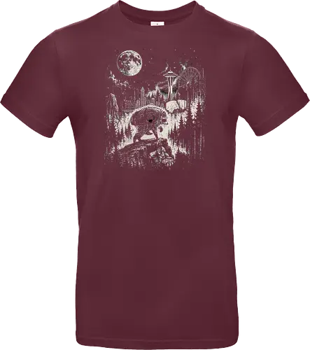 Jimothy Waschbär – Seattle Feral Legend Retro Wald Design - Jimothy, Waschbär, Seattle Legend, Retro, Vintage Art, Mond, Wald, Evergreen, Naturfreund, Seattle Skyline, Gravur, Outdoor, Pacific Northwest, Tiermotiv, Illustration - Standard T-Shirt