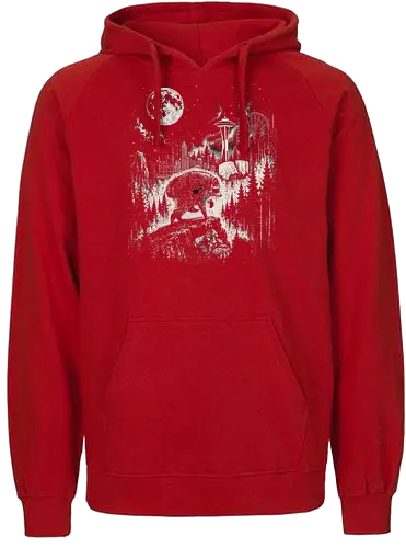 Jimothy Waschbär – Seattle Feral Legend Retro Wald Design - Jimothy, Waschbär, Seattle Legend, Retro, Vintage Art, Mond, Wald, Evergreen, Naturfreund, Seattle Skyline, Gravur, Outdoor, Pacific Northwest, Tiermotiv, Illustration - Fairtrade Hoodie