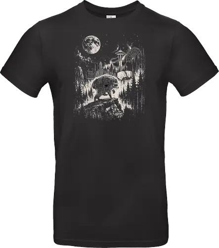 Jimothy Waschbär – Seattle Feral Legend Retro Wald Design - Jimothy, Waschbär, Seattle Legend, Retro, Vintage Art, Mond, Wald, Evergreen, Naturfreund, Seattle Skyline, Gravur, Outdoor, Pacific Northwest, Tiermotiv, Illustration - Standard T-Shirt