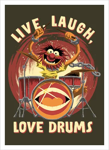 Love Drums - puppet, Animal, Mayhem, Drums - Kunstdruck