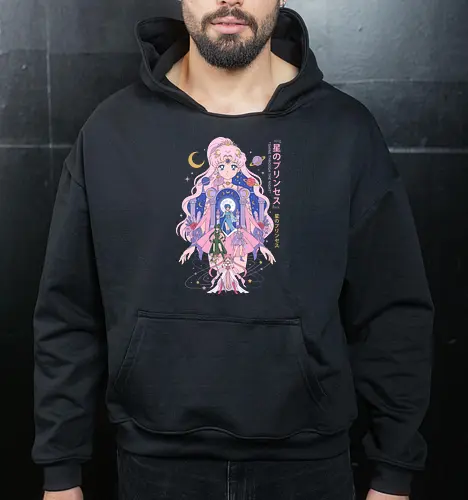 Princess of the Stars: Celestial Guardians - magical girl anime shirt, pastel aesthetic graphic tee, moon princess apparel, shoujo manga streetwear, 90s retro anime clothing, kawaii celestial design, Japanese text aesthetic shirt, anime planetary guardians, fairycore otaku fashion, magical nostalgic merch - Cropped Hoodie
