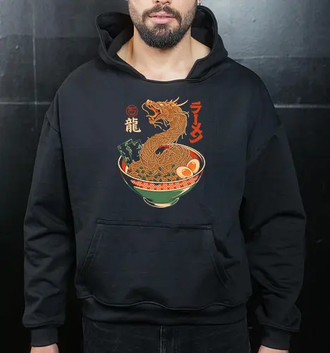 Dragon Ramen - cuisine, fantasy, kawaii, anime, manga, geek, popculture, oriental, bowl, illustration, culinary, dragon, ramen, noodles, japan, japanese, asian, mythology, food, foodie - Cropped Hoodie