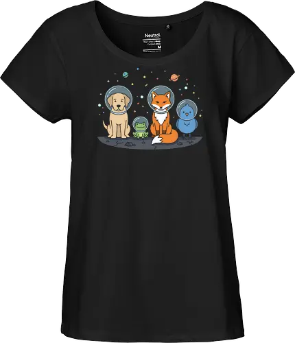 Space Cadets: The Animal Crew - animal astronaut shirt, space animals graphic tee, kawaii galaxy apparel, dog and fox space merch, cute astronomy clothing, kids space exploration shirt, whimsical universe design, pastel galaxy aesthetic tee, funny space crew clothing, animal lovers sci-fi shirt - Fairtrade Girl Shirt