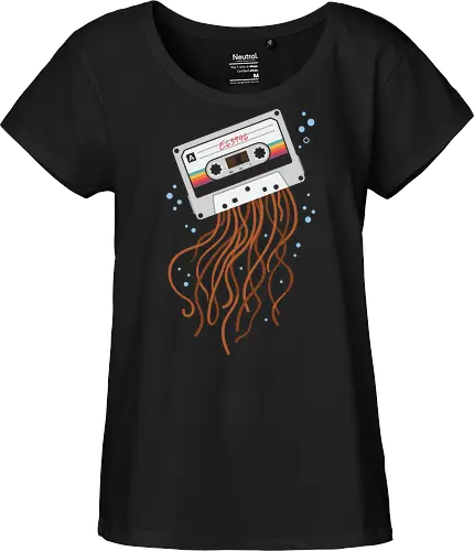 Cassette Jellyfish: Retro Tape Tangled - cassette tape shirt, retro music graphic tee, vintage jellyfish apparel, 80s nostalgia streetwear, unspooled audio tape design, aesthetic music clothing, quirky marine life tee, hipster graphic fashion, surreal art shirt, old school tech merch - Fairtrade Girl Shirt