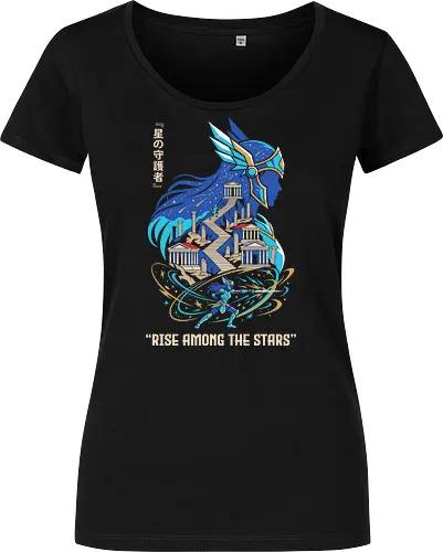 Rise Among the Stars: The Pegasus Goddess - Athena goddess apparel, retro 80s anime streetwear, Greek mythology anime clothing, nostalgic shonen manga tee, Japanese text anime shirt, epic magical battle design, aesthetic otaku fashion, Pegasus graphic tee - Damen T-Shirt