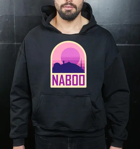 Naboo - Geometric and minimalist series - Space Opera, 80s, badge, film, galaxy, geometric, landscape, minimalist, naboo, outer space, retro, science fiction, space, movie, scifi - Cropped Hoodie
