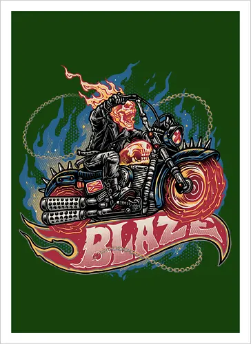 Blazing Skull - Comic, comics, comic book, antihero, movie, film, character, motorcyclist, Paranormal - Kunstdruck