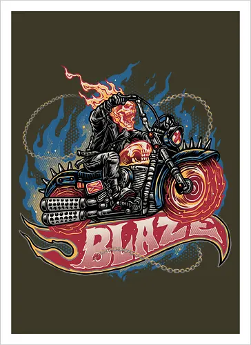 Blazing Skull - Comic, comics, comic book, antihero, movie, film, character, motorcyclist, Paranormal - Kunstdruck