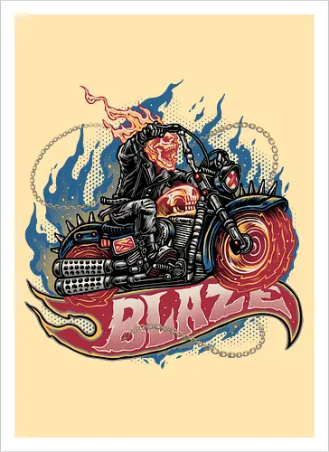 Blazing Skull - Comic, comics, comic book, antihero, movie, film, character, motorcyclist, Paranormal - Kunstdruck