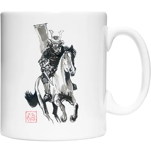 riding samurai flag - samurai, sumie, japan, horse - Keramiktasse