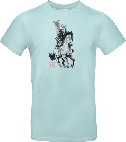 riding samurai flag - samurai, sumie, japan, horse - Standard T-Shirt