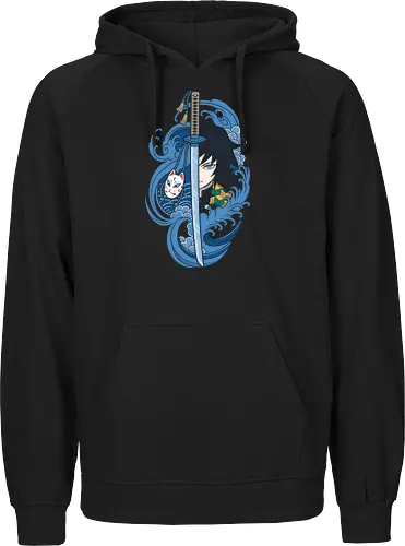 Dead Calm: The Water Hashira - Demon Slayer shirt, Giyu Tomioka merch, Water Hashira graphic tee, anime swordsman apparel, Japanese wave aesthetic clothing, Kitsune mask design, shonen anime streetwear, dark fantasy manga shirt, Kimetsu no Yaiba fashion, cool blue anime tee - Fairtrade Hoodie