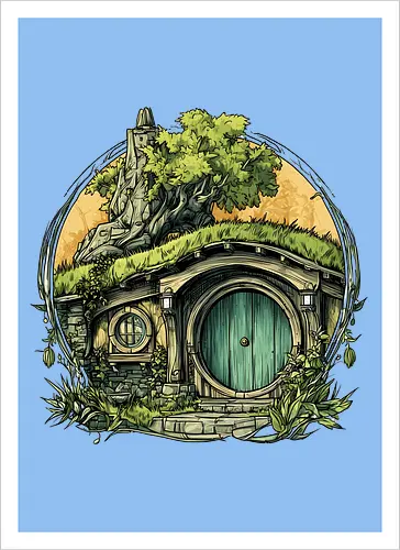 The Shire - lotr, hobbit, middle earth, bilbo, frodo baggins, Pen and Paper, green door, Wizard, fantasy novel, ttrpg gift, one ring, dark lord, sauron - Kunstdruck