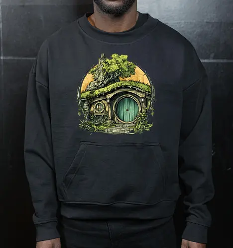 The Shire - lotr, hobbit, middle earth, bilbo, frodo baggins, Pen and Paper, green door, Wizard, fantasy novel, ttrpg gift, one ring, dark lord, sauron - Cropped Sweatshirt