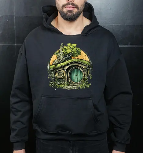 The Shire - lotr, hobbit, middle earth, bilbo, frodo baggins, Pen and Paper, green door, Wizard, fantasy novel, ttrpg gift, one ring, dark lord, sauron - Cropped Hoodie