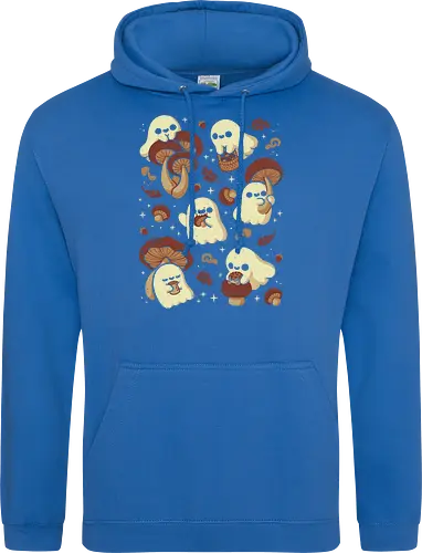 Cute Ghosts with Autumn Mushrooms - cute ghost, mushroom, autumn, fall, fungi, kawaii ghost, cozy, autumn leaves, spooky, rain frog, october, pattern, seamless, xmorfina - Standard Hoodie