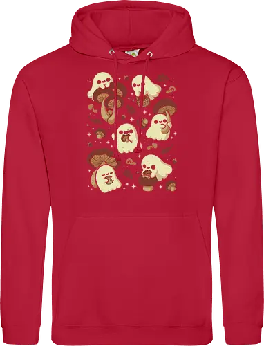 Cute Ghosts with Autumn Mushrooms - cute ghost, mushroom, autumn, fall, fungi, kawaii ghost, cozy, autumn leaves, spooky, rain frog, october, pattern, seamless, xmorfina - Standard Hoodie