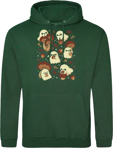 Cute Ghosts with Autumn Mushrooms - cute ghost, mushroom, autumn, fall, fungi, kawaii ghost, cozy, autumn leaves, spooky, rain frog, october, pattern, seamless, xmorfina - Standard Hoodie
