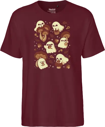 Cute Ghosts with Autumn Mushrooms - cute ghost, mushroom, autumn, fall, fungi, kawaii ghost, cozy, autumn leaves, spooky, rain frog, october, pattern, seamless, xmorfina - Fairtrade T-Shirt
