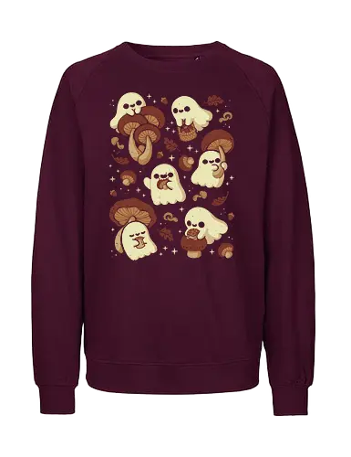 Cute Ghosts with Autumn Mushrooms - cute ghost, mushroom, autumn, fall, fungi, kawaii ghost, cozy, autumn leaves, spooky, rain frog, october, pattern, seamless, xmorfina - Fairtrade Sweatshirt