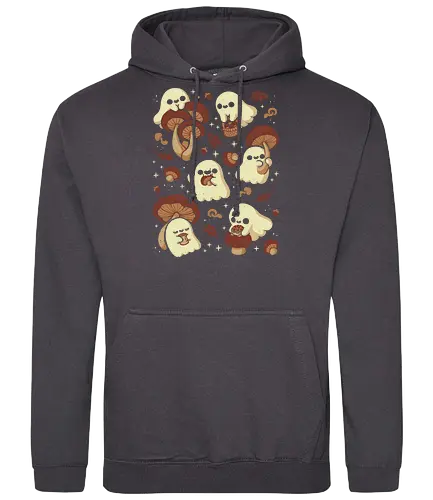 Cute Ghosts with Autumn Mushrooms - cute ghost, mushroom, autumn, fall, fungi, kawaii ghost, cozy, autumn leaves, spooky, rain frog, october, pattern, seamless, xmorfina - Standard Hoodie