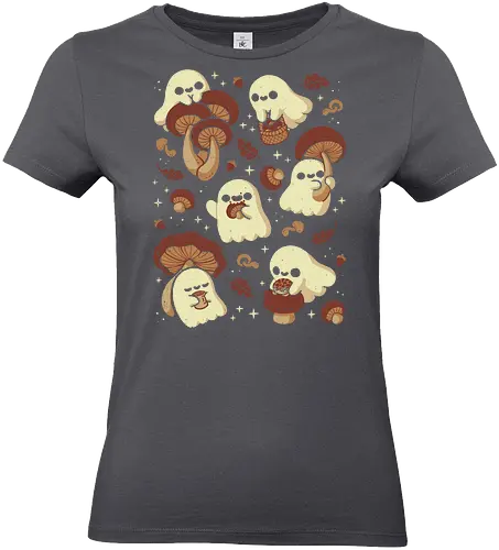 Cute Ghosts with Autumn Mushrooms - cute ghost, mushroom, autumn, fall, fungi, kawaii ghost, cozy, autumn leaves, spooky, rain frog, october, pattern, seamless, xmorfina - Standard T-Shirt (Frauen)