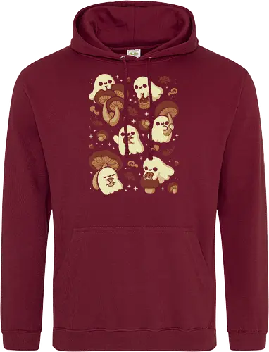 Cute Ghosts with Autumn Mushrooms - cute ghost, mushroom, autumn, fall, fungi, kawaii ghost, cozy, autumn leaves, spooky, rain frog, october, pattern, seamless, xmorfina - Standard Hoodie