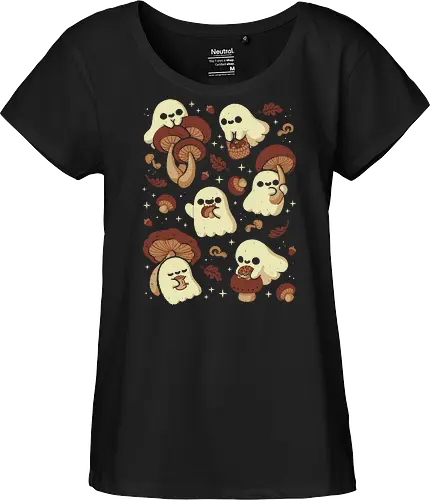 Cute Ghosts with Autumn Mushrooms - cute ghost, mushroom, autumn, fall, fungi, kawaii ghost, cozy, autumn leaves, spooky, rain frog, october, pattern, seamless, xmorfina - Fairtrade Girl Shirt