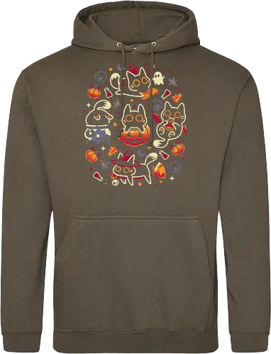 Halloween Kitten Party - black cats, halloween, spooky cute, kitten, magical, witchy, witchcraft, pumpkin, skulls, spooky season, ghost, autumn vibes, kawaii, cat lover, vampire - Standard Hoodie