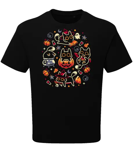 Halloween Kitten Party - black cats, halloween, spooky cute, kitten, magical, witchy, witchcraft, pumpkin, skulls, spooky season, ghost, autumn vibes, kawaii, cat lover, vampire - Oversize T-Shirt