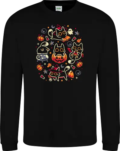 Halloween Kitten Party - black cats, halloween, spooky cute, kitten, magical, witchy, witchcraft, pumpkin, skulls, spooky season, ghost, autumn vibes, kawaii, cat lover, vampire - Sweatshirt
