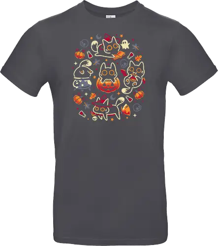 Halloween Kitten Party - black cats, halloween, spooky cute, kitten, magical, witchy, witchcraft, pumpkin, skulls, spooky season, ghost, autumn vibes, kawaii, cat lover, vampire - Standard T-Shirt